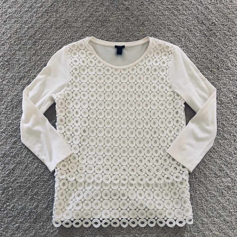 J. Crew Cream Decorative Top Sz XXS 3/4 Sleeves